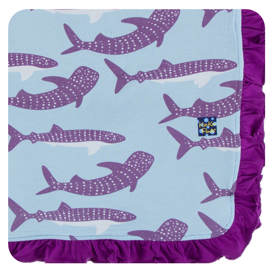 KicKee Pants Little Girls Print Ruffle Toddler Blanket Pond Whale Shark, One Size Crib