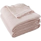 DELIGHT HOME Cotton Muslin Throw Blanket, Breathable and Lightweight Jacquard Muslin Blankets, Ultra Soft Gauze Blanket for Adults, All Season Throw Blankets for Couch Bed Sofa, Pink, 50x60 Inches