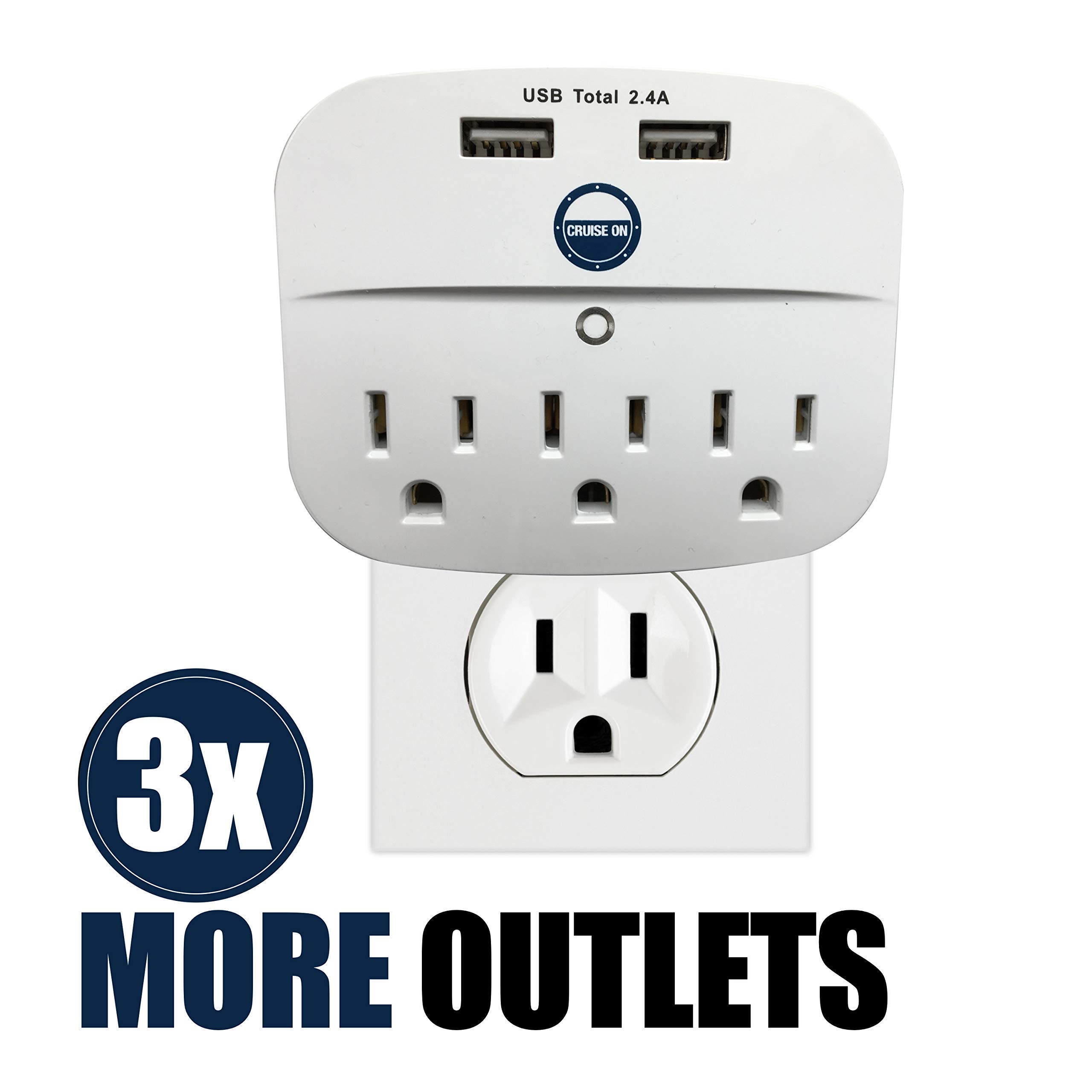 Cruise Approved Power Strip - Non Surge Protector for Cruise Ship with 2 USB Outlets - Cruise Ship Essentials 2025 for Carnival, Princess, Norwegian, Holland America, MSC & Major Cruise Lines (White)