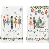 Artoid Mode Nutcrackers Merry Christmas Kitchen Towels Set of 2 18x26 Inch | Winter Xmas Balls and Trees Snowflakes Hand &amp; Dish Towels,Ultra Absorbent,Seasonal Farmhouse Decoration