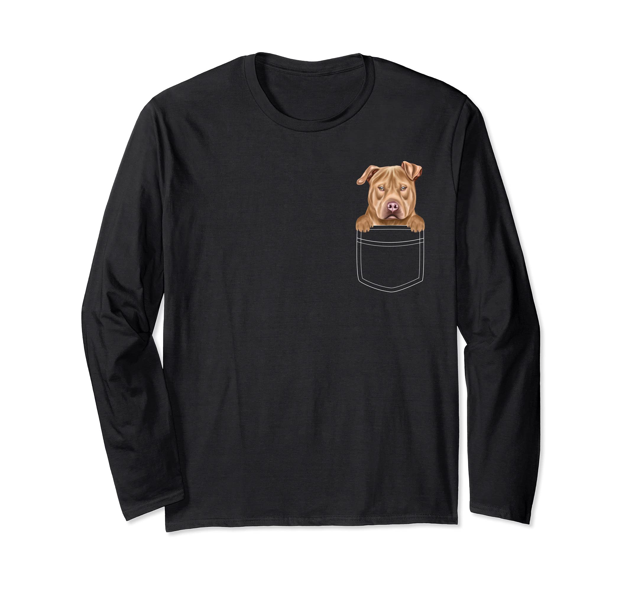 Usa Staffordshire Terrier Dog In Pocket Funny Dog Lover Long Sleeve T-Shirt