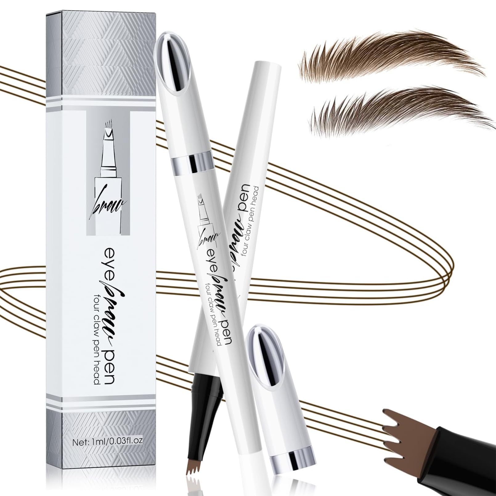 MainPi Eyebrow Pencil with 4 Fork Tip, 3D Magic Eyebrow Pencil, Dark Brown