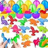 AMENON 24 Pcs Prefilled Easter Eggs with Toys Animal Dinosaur Suction Cup Easter Basket Stuffers Filler Stress Relief Fidget Toys Window Bath Surprise Easter Hunt Party Favors Gifts for Kids Toddler