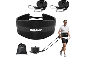 Bilbear Sled Pulling Belt,Adjustable Sled Training Waist Belt, Belt for Pulling with 2 Pulling Straps & 4 Hooks,Weight Sled Pull Belt for Tire Pulling, Squat,Leg Muscles Strength Training,Resistance Training,Core Power Workout