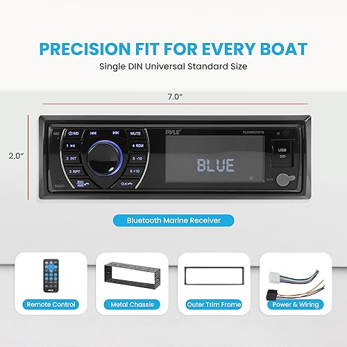 Pyle 300W Bluetooth Marine Stereo Receiver Single DIN In-Dash AM