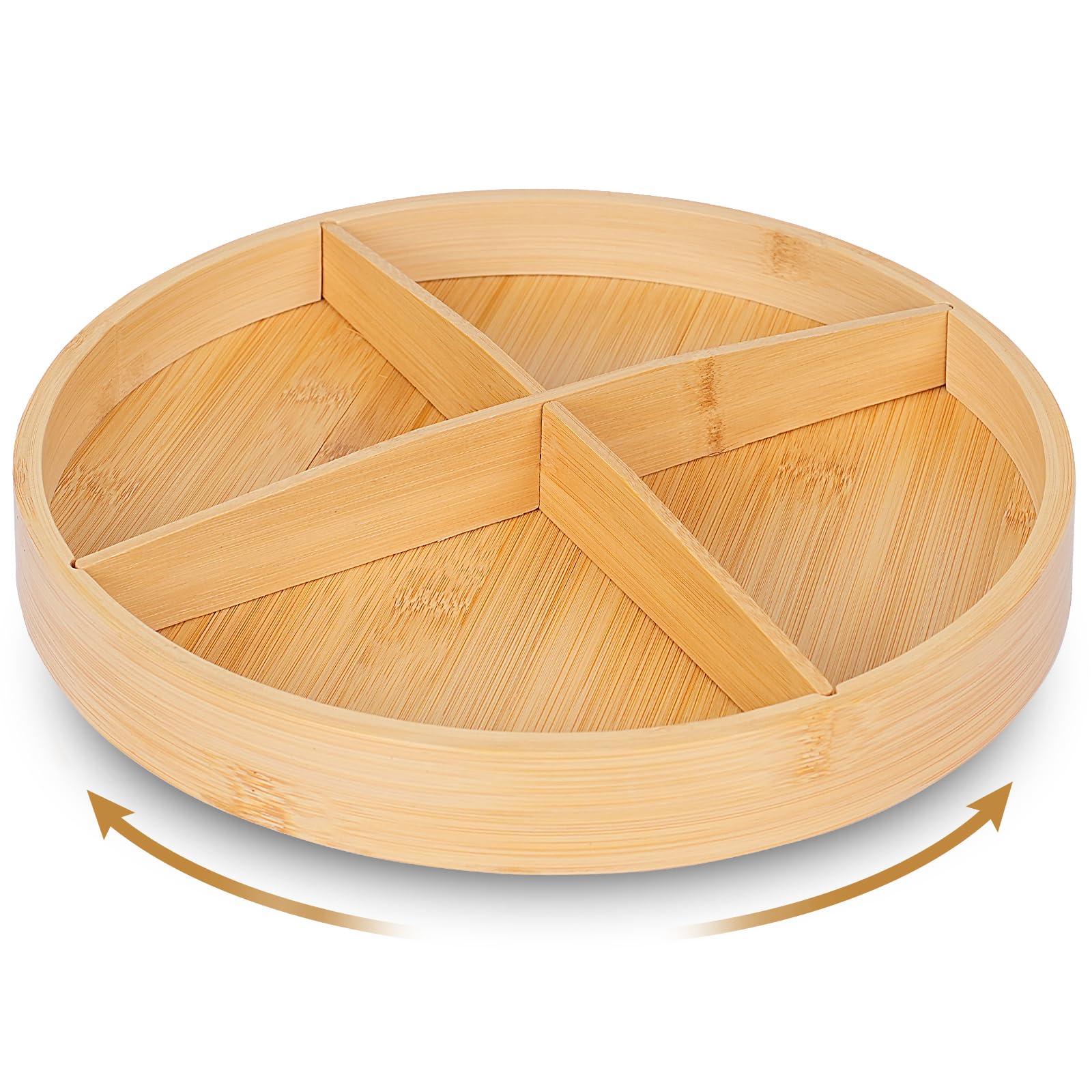 Photo 1 of 12'' Bamboo Wood Lazy Susan Organizer, Turntable Organizer for Spices, Cabinet, Pantry, Kitchen, Bathroom, Natural Bamboo Color, Smooth Rotating Tray with Removable Dividers and Anti-Fallen Edge