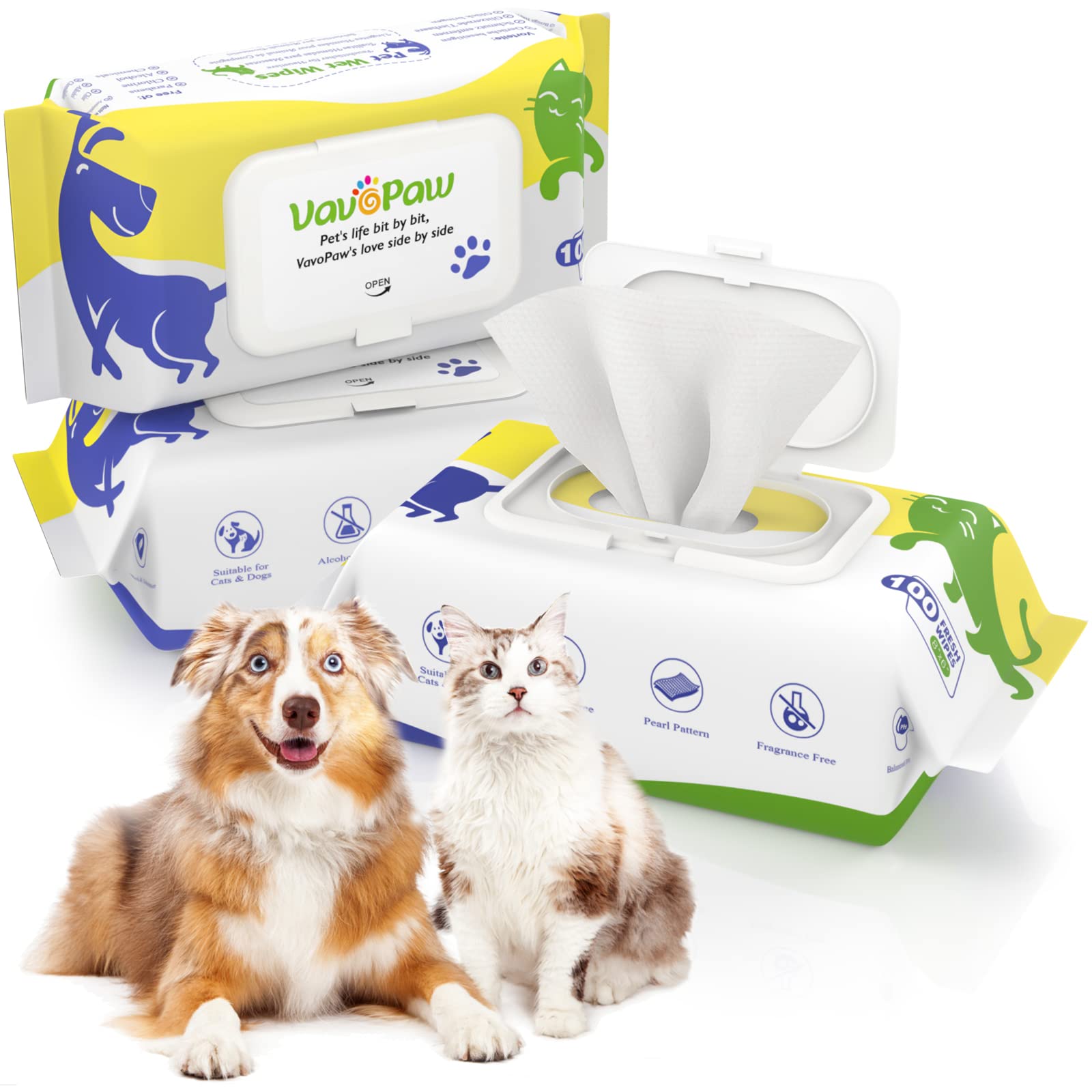 VavoPaw Pet Wipes for Dog Cat, Dog Grooming Wipes for Cleaning Deodorizing, Cat Wipes Hypoallergenic, Soft Dog Cleaning Wipes, Quick Bath Puppy Wipes For Paws, Face, Body and Bum -3Pack/300Count