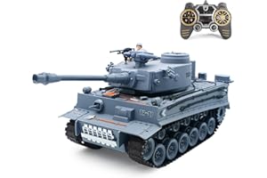 Dollox 1/18 Remote Control Tank 2.4Ghz, RC Military Toys German Tiger Army Battle Tank Vehicles with Smoke Launch Bullets, Rotating Turret, Light, Sound, Waterbomb RC Car Truck Toy for Kids Boys Girl
