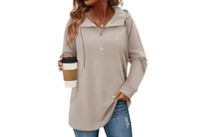 onlypuff Womens Pullover Quarter Zip Sweatshirts Loose Fit Oversized Drawstring Hoodies Long Sleeve Fall Clothes