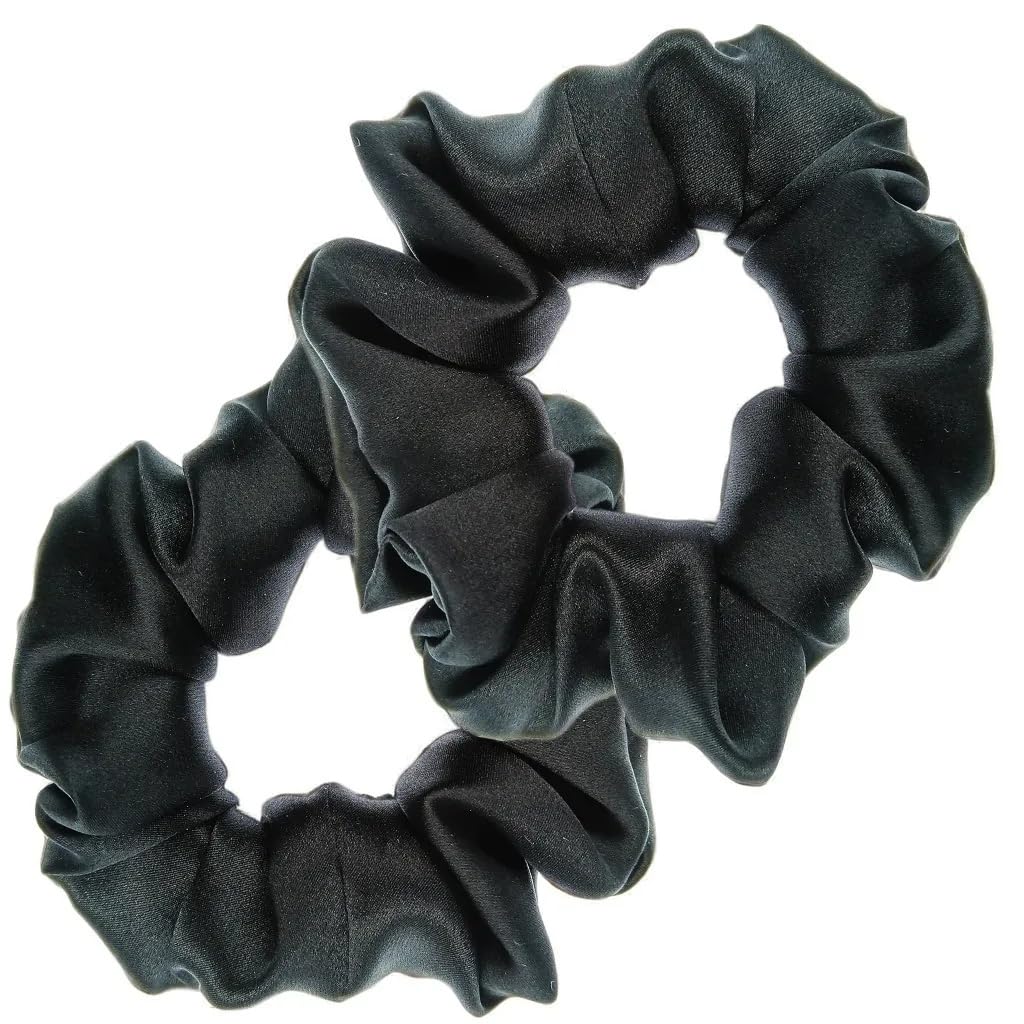 ZHIYE 2 Pcs Silk Hair Scrunchies, 100% Pure Mulberry Silk Hair Ties Elastic Ponytail Holders for Girls and Women, Black