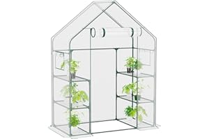 CEBOLAN Walk in Greenhouse, 56x28x76 inch Waterproof Green House for Outside, Portable Greenhouses for Outdoors with Roll-Up Zipper, and Shelves, Small Greenhouse for Indoors - Walk-in(6.4x4.7x2.4FT)