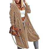 Lightweight Hooded Open Front Cardigan Sweaters for Women Oversized Cable Knit Sweaters Pocketed Trendy Long Cardigans
