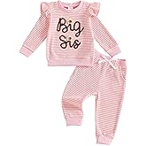 XRTBMN Big Sister Outfits Toddler Girl Long Sleeve Top and Striped Pants Set Kid Infant Baby 2Pcs Fall Winter Waffle Clothes