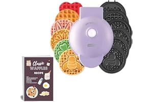 Mini Waffle Maker with 7 Removable Plates-Spring -Bunny, Clover, Flower - Bundled with Recipe Card by Infinite Abundance (Purple-Spring)