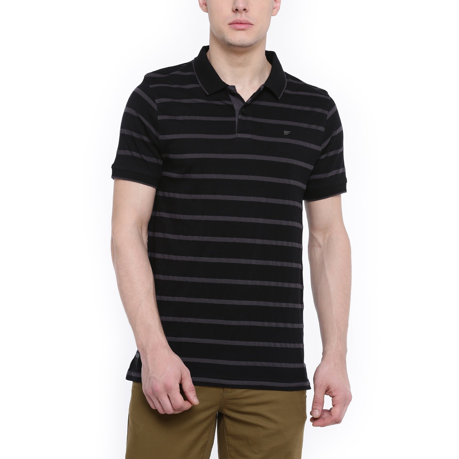 black polo beige pants