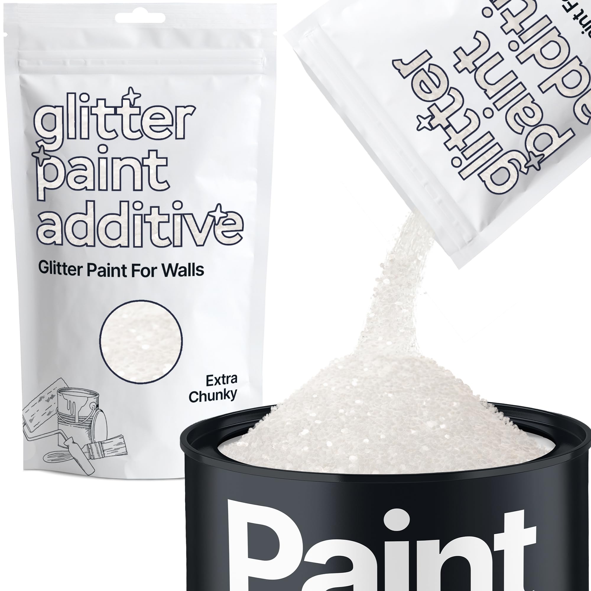 Hemway White Iridescent Glitter Paint Additive Extra Chunky 100g for Adding Sparkle to Paints & Varnish | Paint Walls Sparkly Add to Emulsion, Acrylic or Lacquer Indoor
