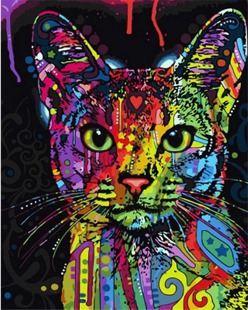 ABEUTY DIY Paint by Numbers for Adults Beginner - Colorful Cat Head 16x20 inches Number Painting (No Frame)