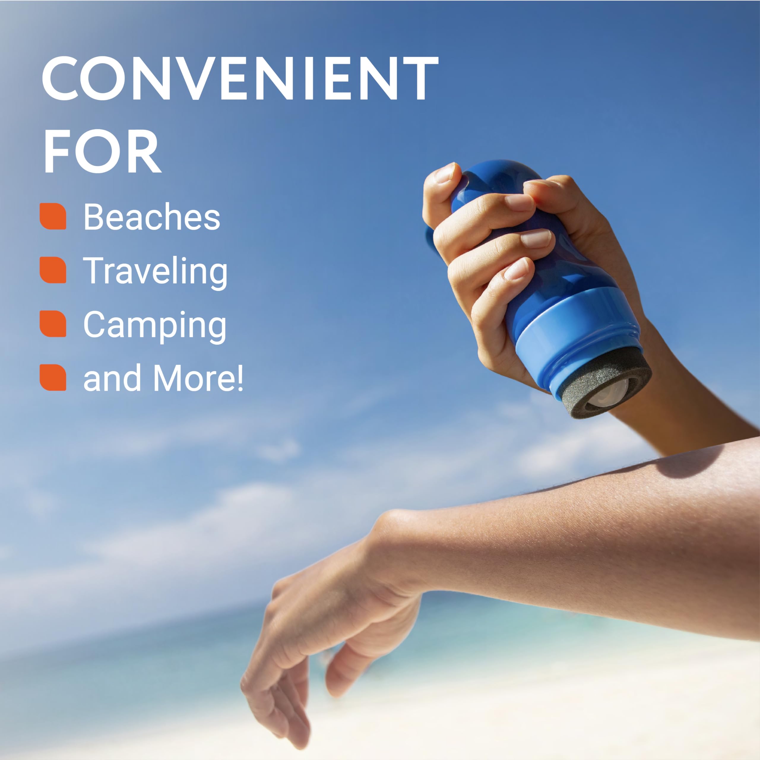 IMPRESA Sunscreen Applicator - 6 oz, Blue - Refillable Roll-On Bottle with Foam Sunscreen Replacement Sponges - Roller Ball Applicator & Lotion Roller for Kids & Adults