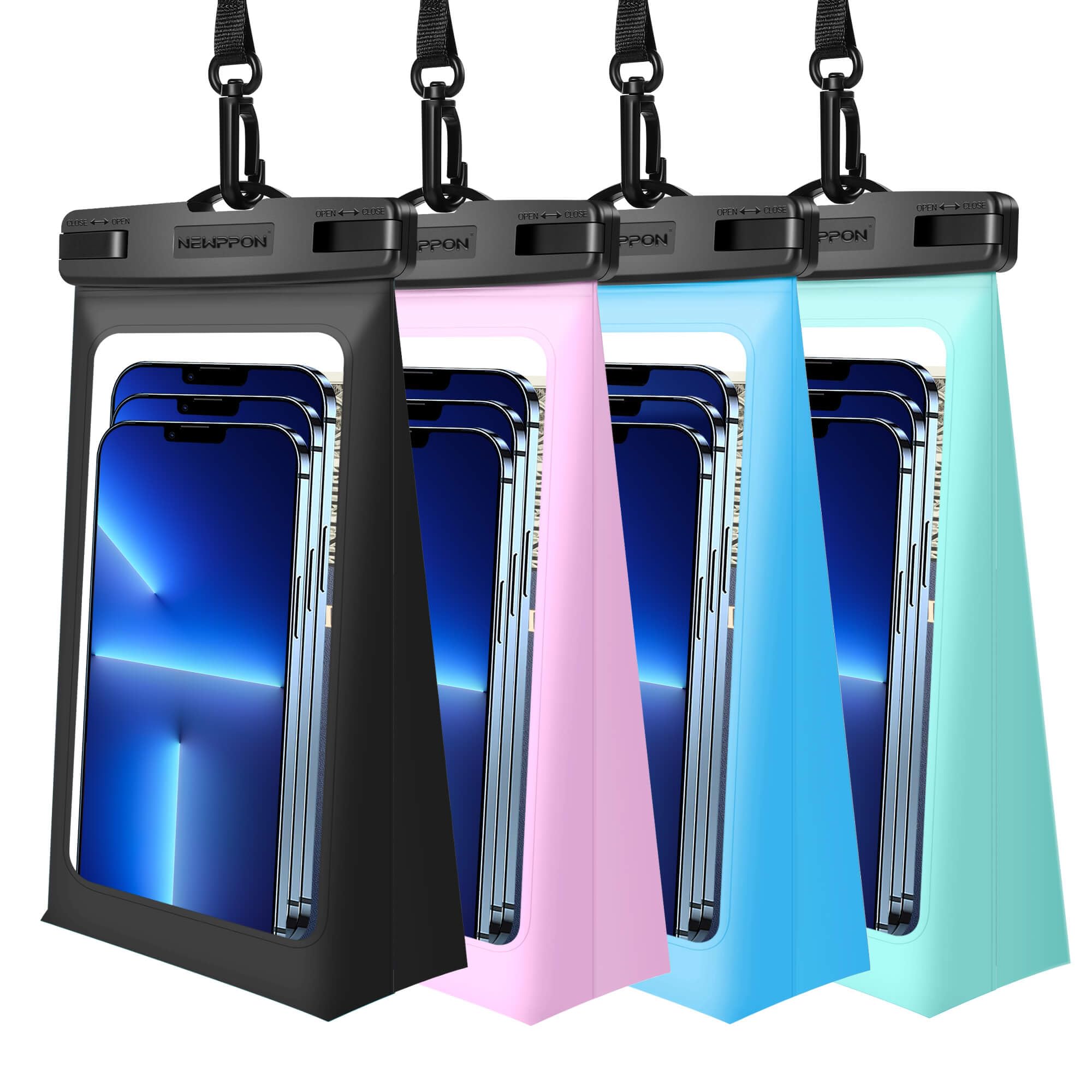Photo 1 of 4 Pack Floating Waterproof Phone Pouch - Float Clear Cell Holder Protector with Lanyard - Universal Large Floatable Water Proof Dry Bag Case for iPhone 16 Pro Max Samsung Galaxy - Beach Swimming Pool
