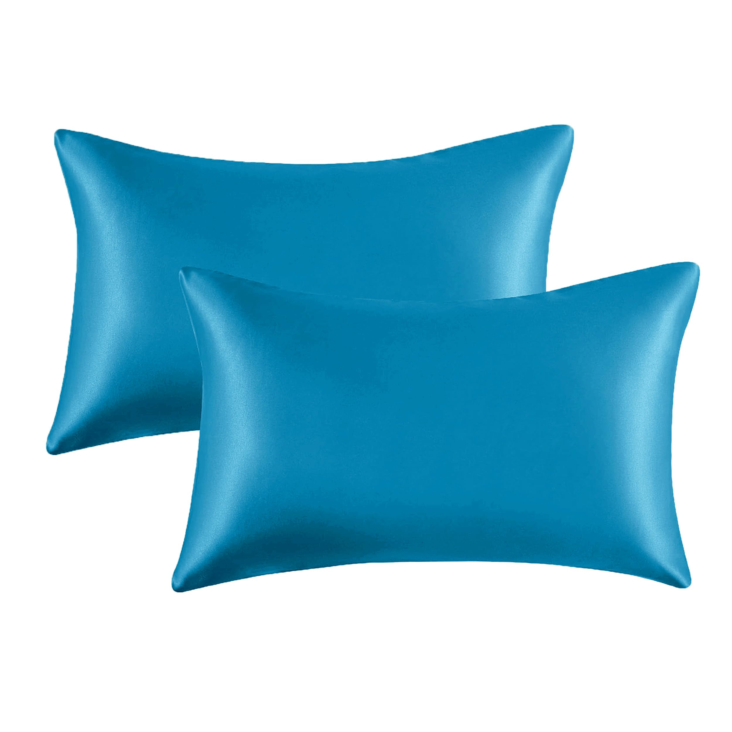 My home store Teal Blue Silk Pillow Cases 2 Pack - Antibacterial Hypoallergenic Travel Pillowcases Silk Standard Size 50x75 cm