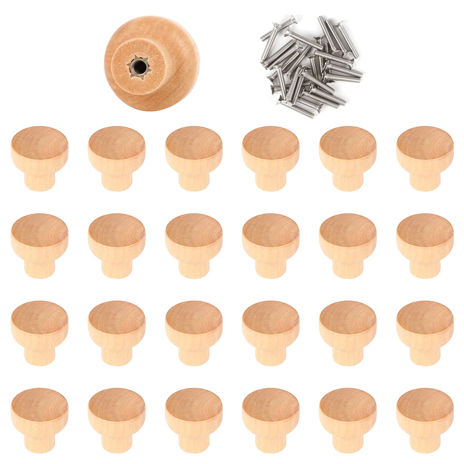Haisheng 25PCS Wooden Knobs Wooden Round Drawer Knobs Wood Drawer Pulls Wood Cabinet Handles with 25PCS Screws for Drawer Door Shoesbox Furniture(2.6×2.5cm)