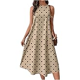 Verdusa Women's Vintage Polka Dots Tank Dress Sleeveless Crew Neck Flowy Midi Dresses