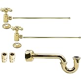 Westbrass A1838L-01 Freestanding Pedestal Sink Faucet Supply Line Risers with P-Trap, Flanges and Cross Handles, Polished Bra