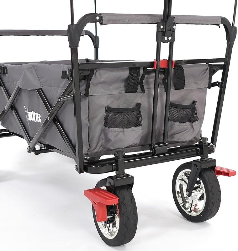 Bollerwagen City CT500, Carro Plegable con Techo UV, con Doble Freno Delantero.- Apto para niños, Ciudad, Campo, Playa o montaña- Tirar o Empujar - Capacidad de Carga 75 kg - Bolsa Trasera