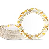EggSun 50pcs 10 Inch Paper Plates, Large Disposable Paper Plates, Heavy Duty Autumn Plate Tableware for Family Gathering, Dinner Time, Birthday, Wedding, Hobrday Party Suppbres (Ginkgo Leaf)