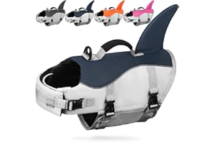 AMZNOVA Shark Dog Life Jacket, Swimming Vest with Handle, Dog Life Vest for Swimming & Boating, Ripstop & Buoyancy for Puppy Doggy, M, Majolica Blue