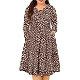 RITERA Plus Size Dresses for Curvy Women Long Sleeve Dress High Waisted Fall Winter Flowy Casual Dress XL-5XL