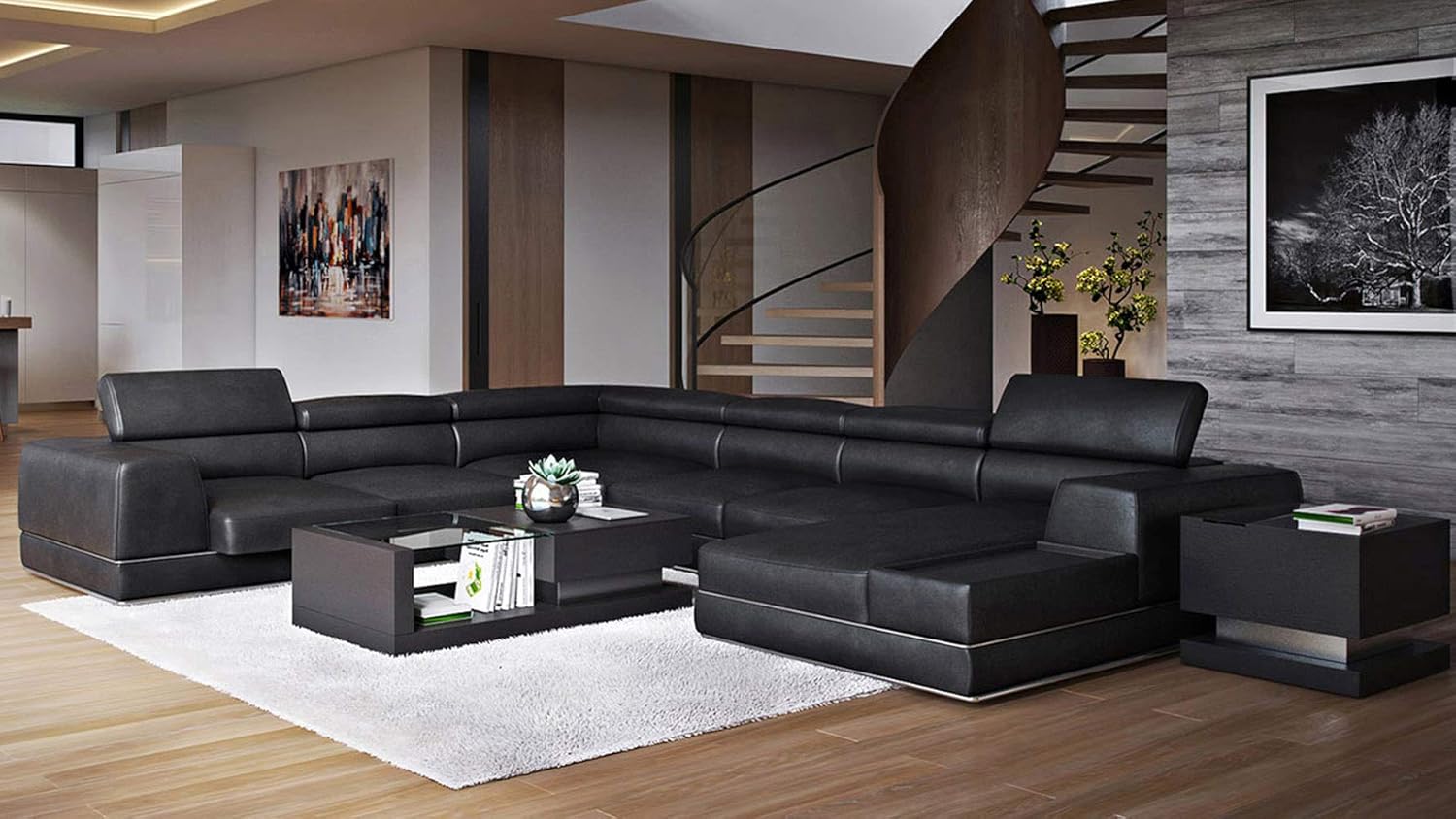 Amazon Com Zuri Furniture Wynn Black Leather Sectional Sofa With