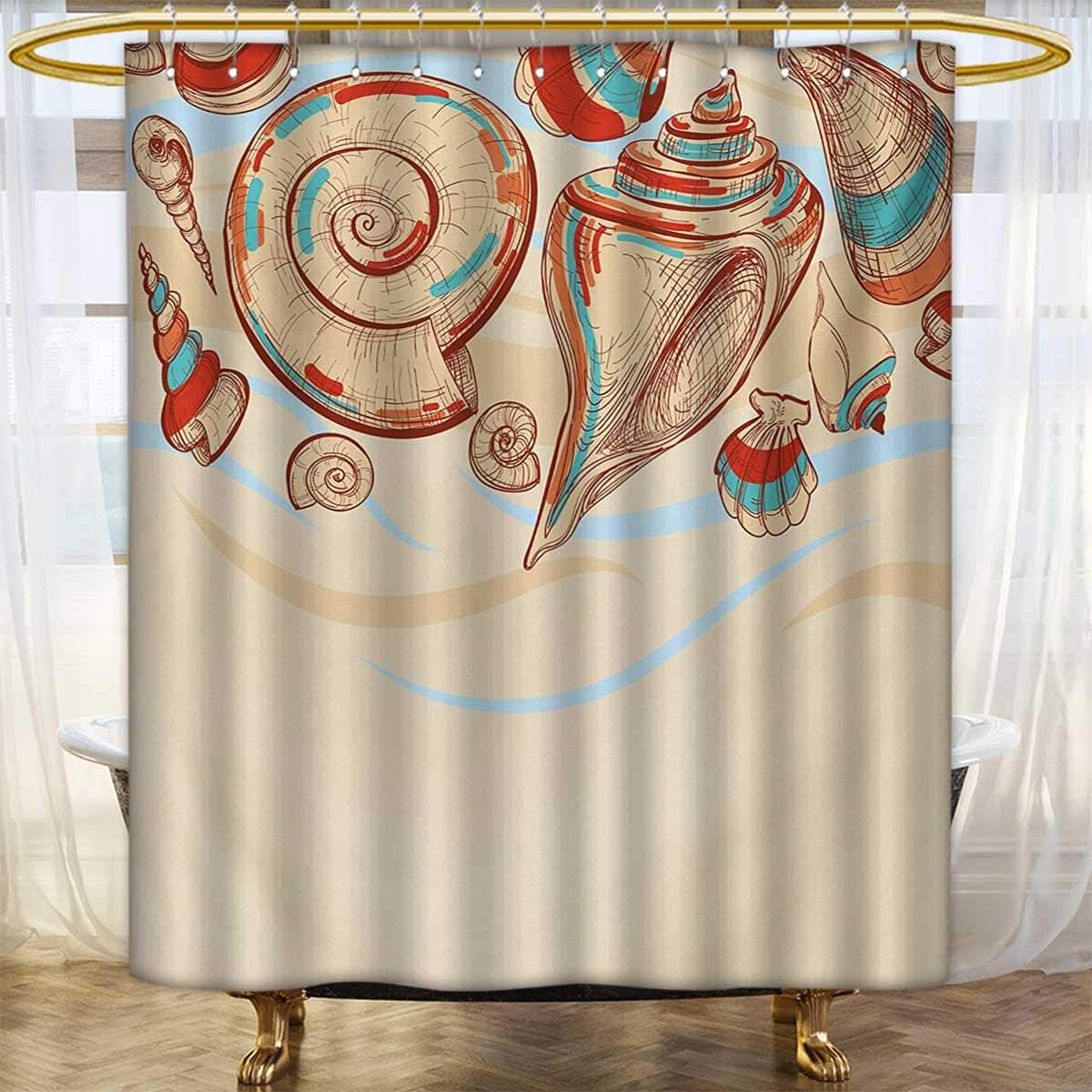 lacencn Seashells,Shower Curtains with Shower Hooks,Pastel