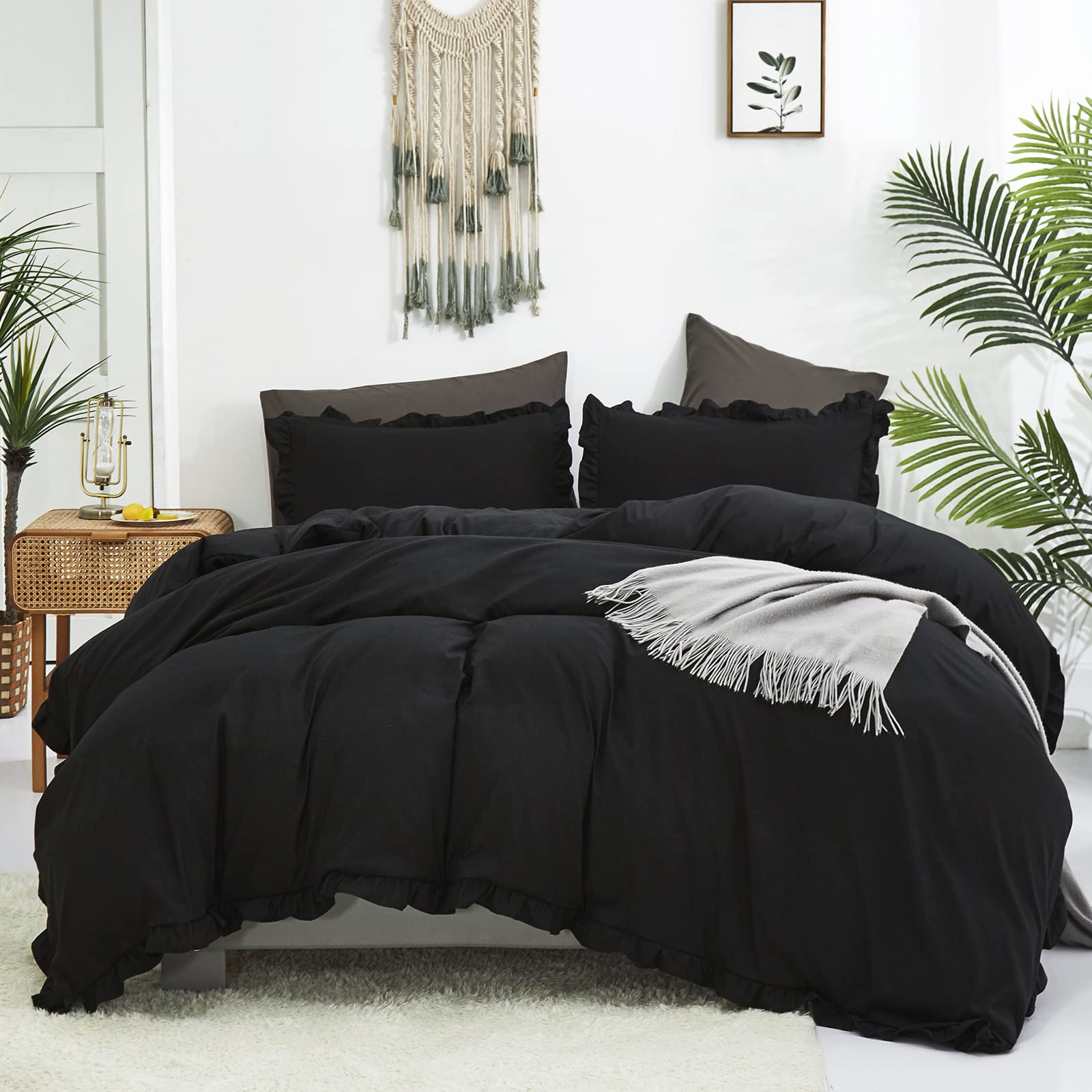 Luxlovery Black Ruffle Comforter Set California