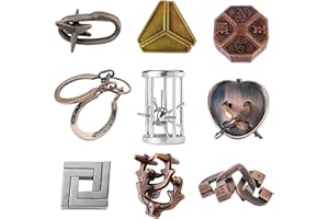 VolksRose 9pcs Brain Teaser Puzzles, Metal Wire Puzzles Set, Mind Smart Game IQ Challenge Puzzle Games, Educational IQ Test U