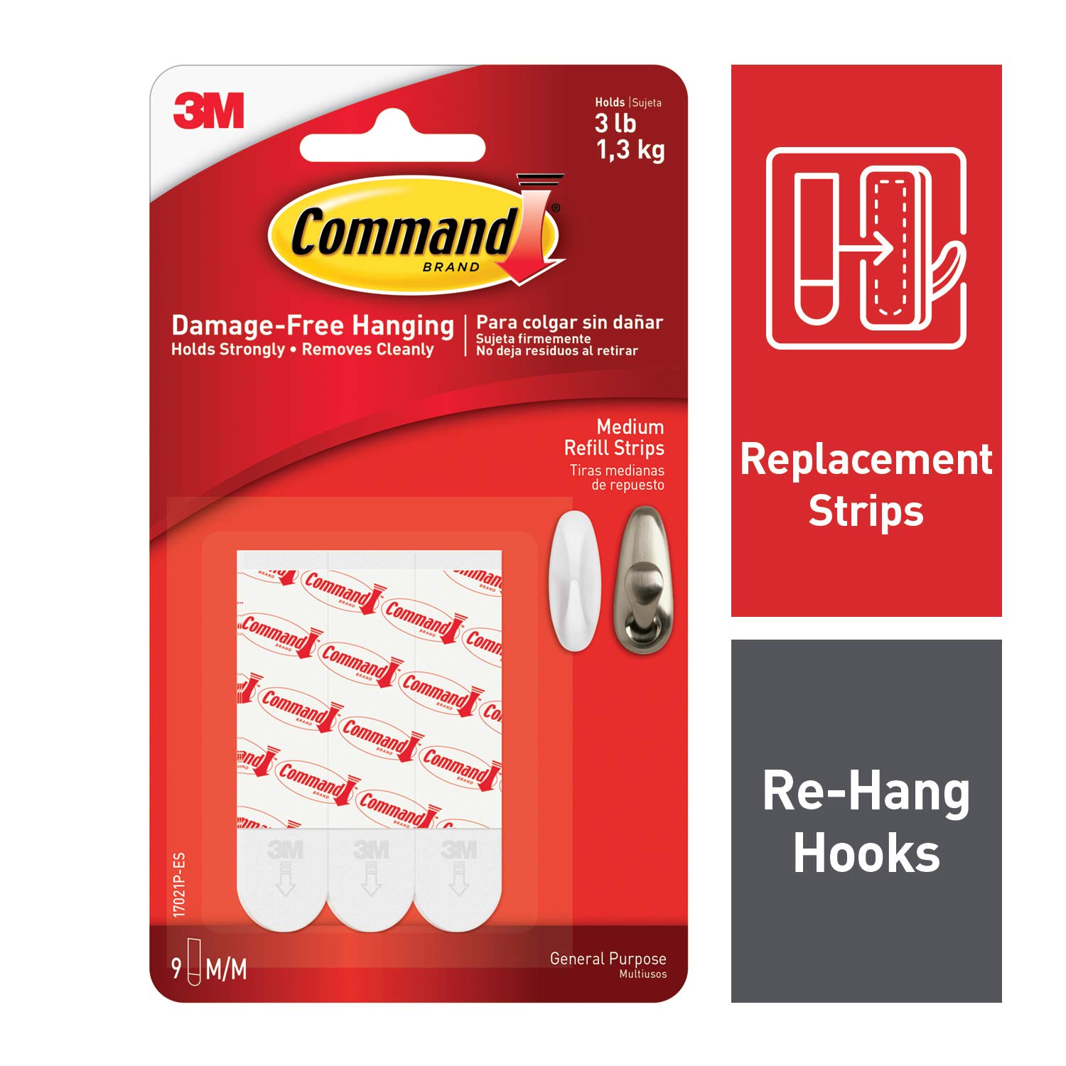 Command Replacement Strips, ReHang Indoor Hooks, Medium 9 White eBay
