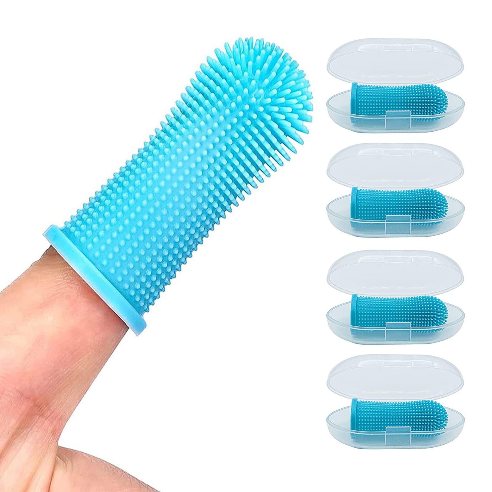 ZEACCT 4 Pieces Soft Silicone Pet Finger Toothbrush, Dogs Cats Finger Toothbrush, Silicone Cat Teeth Cleaner, Blue