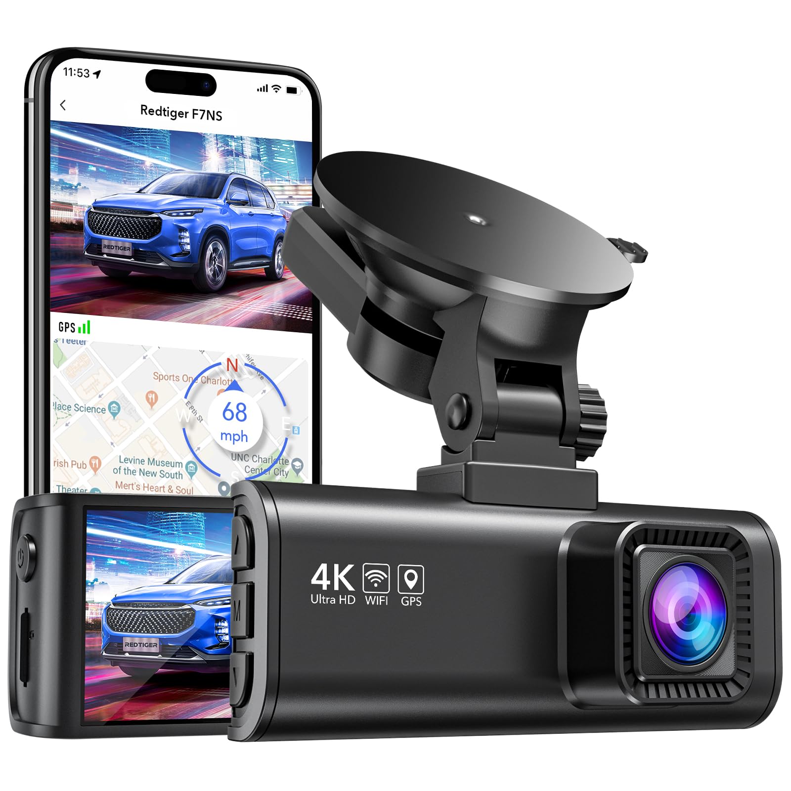 REDTIGER Dashcams 4K Car Camera Front UHD 2160P with Wi-Fi GPS 3.16