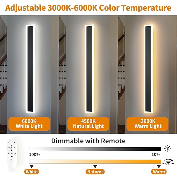 LANNLKER 2 PCS MODERN OUTDOOR WALL LIGHTS 23.6INCH DIMMABLE 3000K-6000K WITH REMOTE CONTROL WATERPROOF IP65 EXTERIOR LONG WALL SCONCE FOR HOUSE GARAGE PATIO