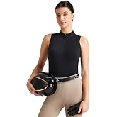 FitsT4 Sports Womens Equestrian Shirts Sleeveless Horse Riding Tank Tops | Back Mesh, UPF50+, Quarter Zip, Quick Dry, 4-Way Stretch, Lightweight, Seamless Cut, for Tennis, Golfing, Running &amp; Hiking