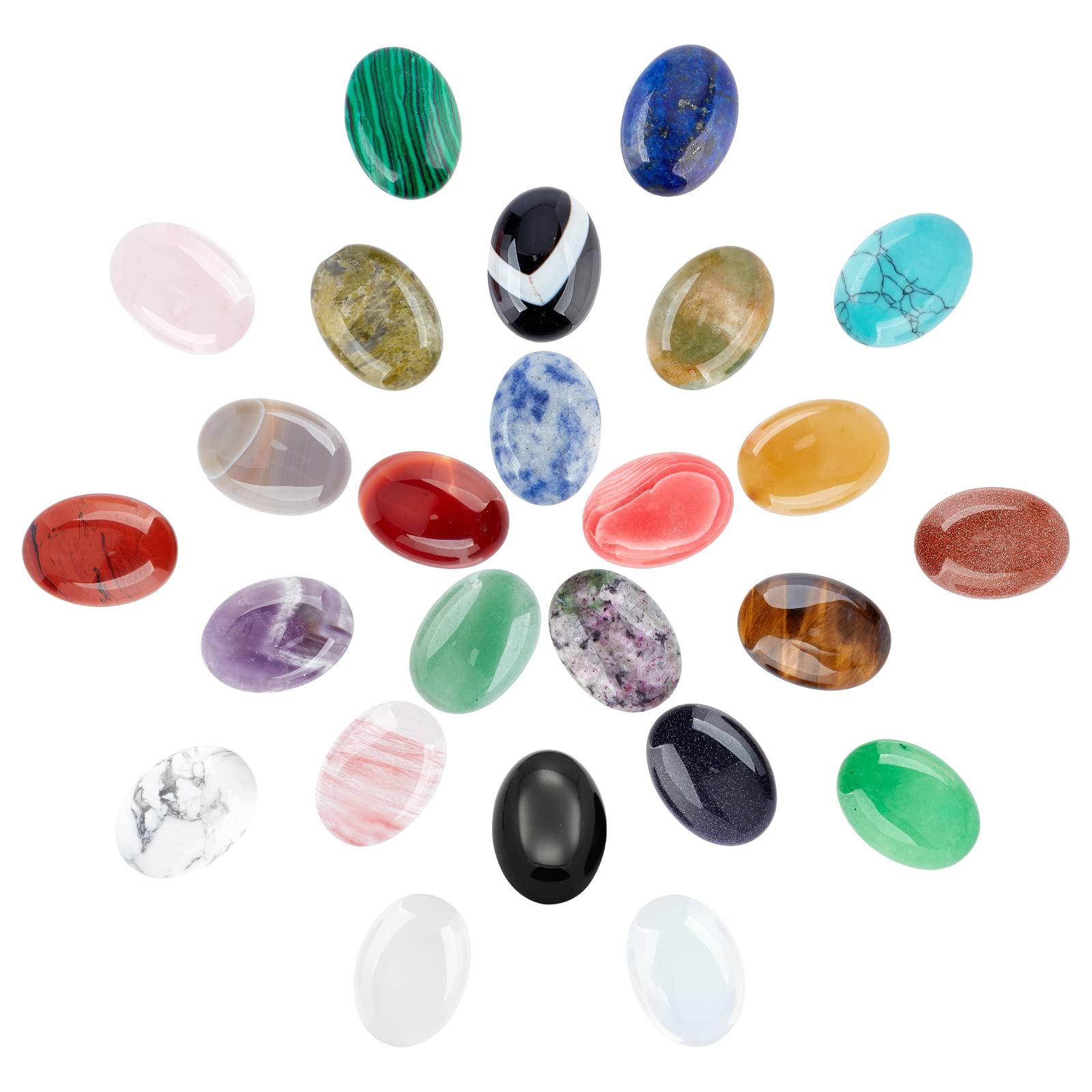 PandaHall Elite 1 Box 25 pcs 25 Mixed Color Natural/Synthetic Gemstone Cabochons,Oval Shape, 25x18x7mm