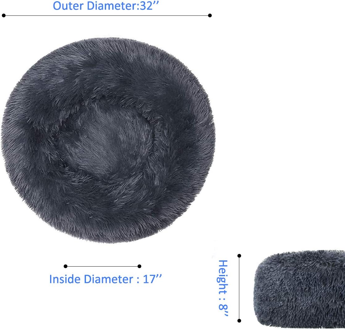 FOCUSPET Dog Bed Donut, Faux Fur Cuddler Bed Size Large 32'' for Cats & Dogs Round Ultra Soft Washable Self Warming Pet Cuddler Beds : Pet Supplies
