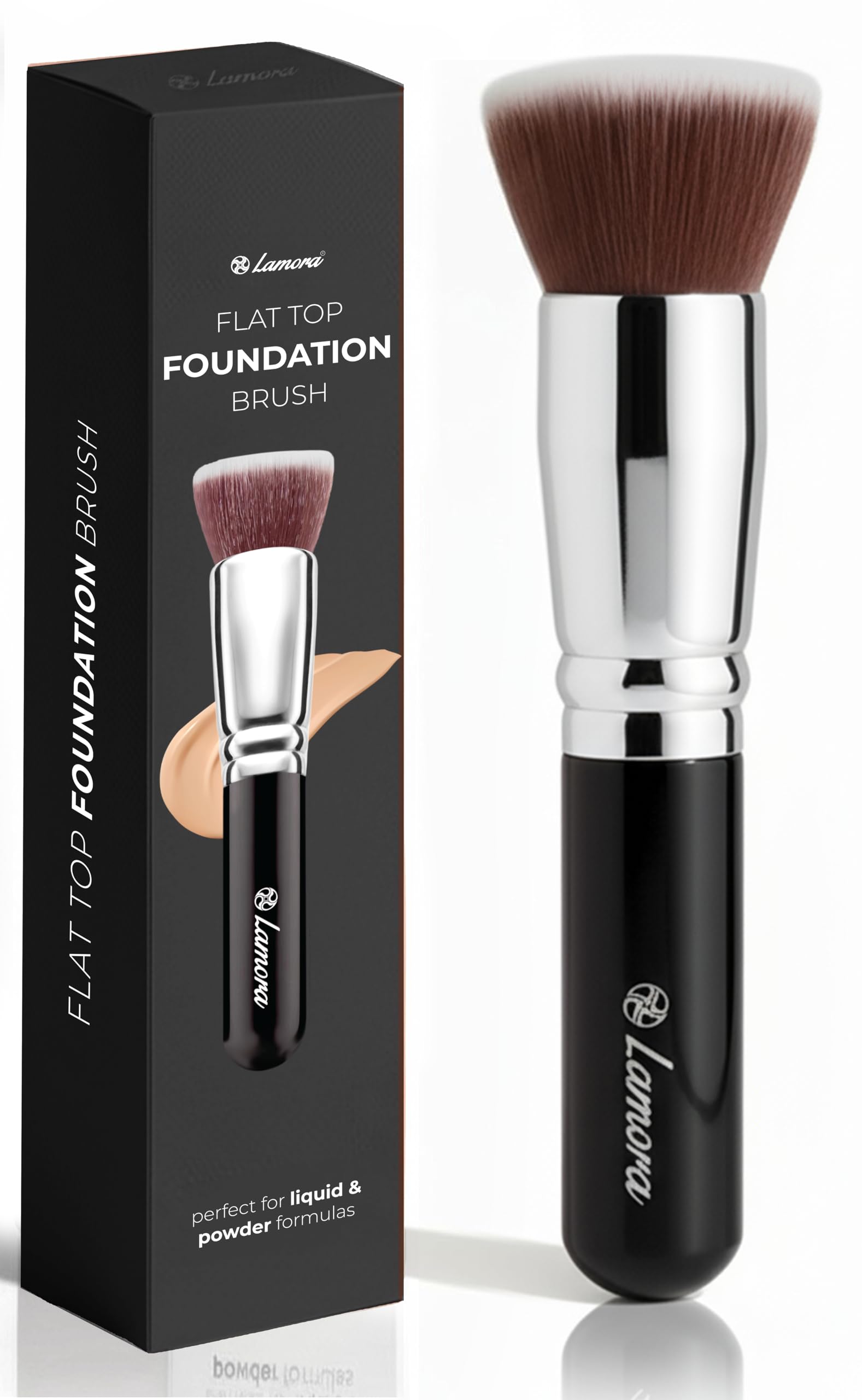 Foundation Brush Kabuki Flat Top - Perfect For Blending Liquid Make Up, Cream or Flawless Powder Cosmetics - Buffing, Stippling, Concealer - Premium Quality Synthetic Dense Bristles