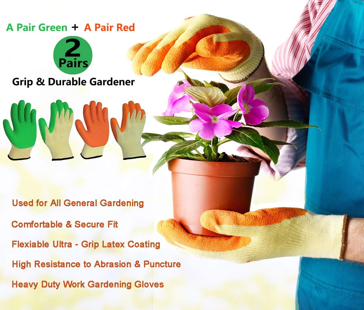 2 Pairs Superior Grip Garden Work Gloves for Women and Men, Comfortable Durable for Gardening Construction Restoration Multi-Purpose: Clothing