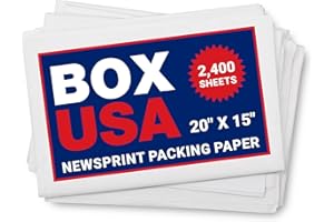 Box USA Newsprint Packing Paper Sheets 2,400 Sheets (50 lbs.) Pre-Cut 20" x 15" Large Packing Paper Sheets for Moving, Shipping & Storage, Perfect Moving Supplies