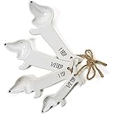 VOTUM White Dachshund Ceramic Measuring Spoon Set – Set of 4 Cute Weiner Dog Themed Kitchen Baking Tools – Gift for Dog Lovers