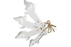 VOTUM White Ceramic Dog Themed Kitchen Utensils: Measuring Cups and Spoons, Spoon Rest for Countertop - Cute Kitchen Accessories Dog Measuring Spoons Baking Supplies Measuring Spoons Set Dachshund Dog Gifts
