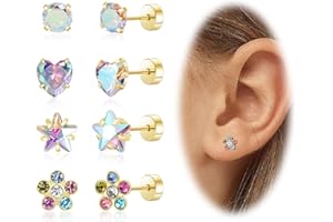 Hypoallergenic Earrings for Girls Toddler Surgical Steel Screw Flat Back Earrings for Sensitive Ears Women14K Gold Silver Ear