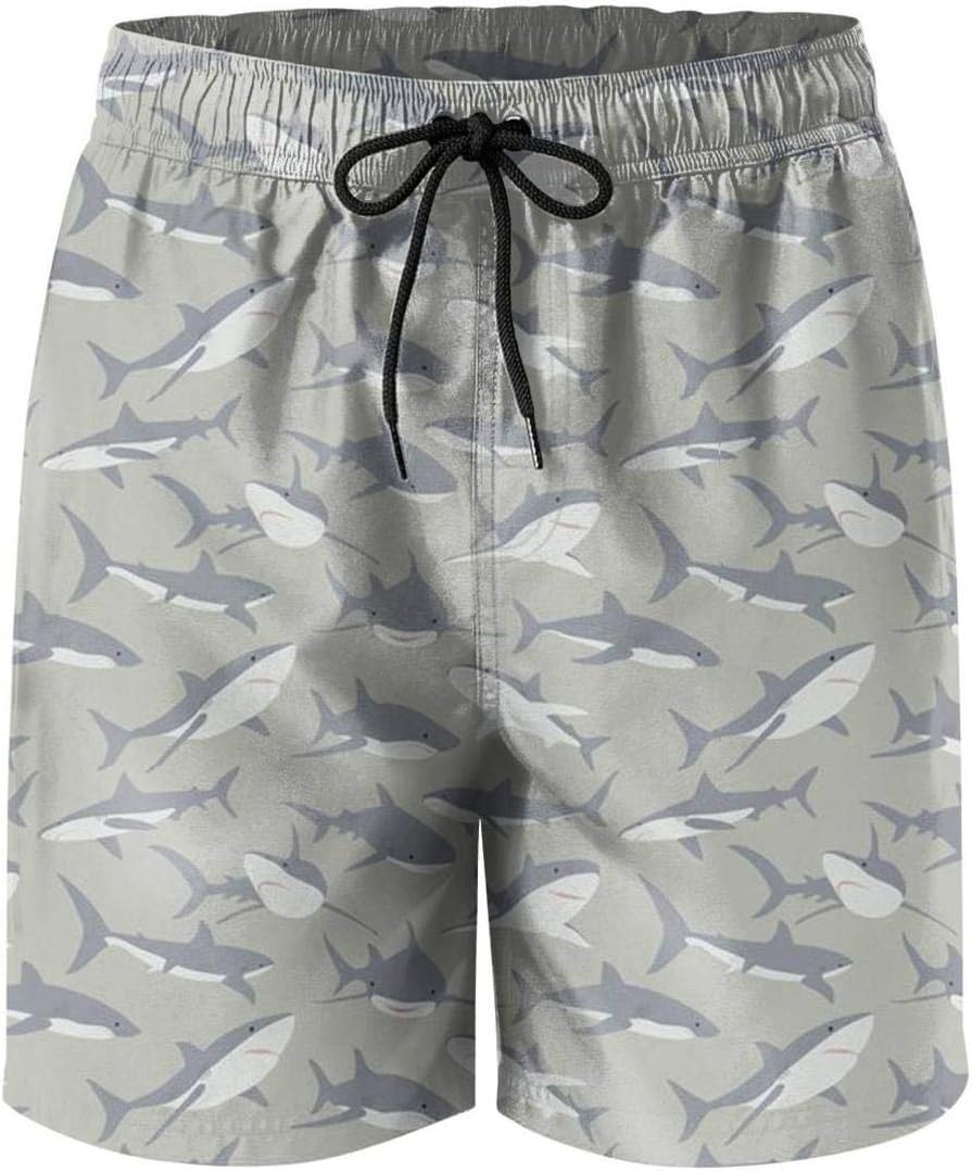 Men's Boardshorts Cute Sharks Quick Dry Bathing Suits Mesh Lining Beach Board Shorts