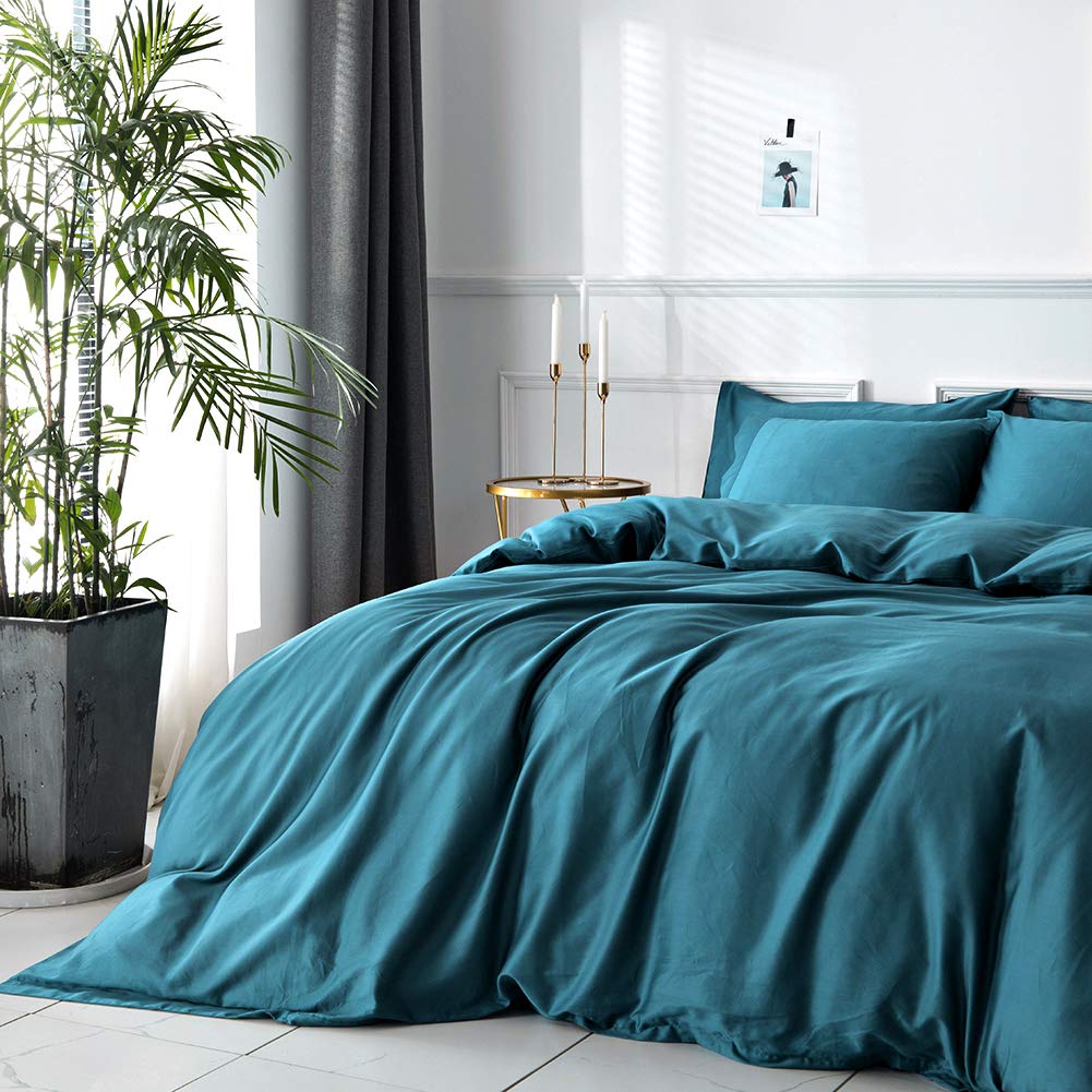 ZONDAWIND Premium Egyptian Cotton Teal Duvet Cover, 3 Pieces Luxury Soft&Silky Feel, Pima Quality Sateen Duvet Cover Set - Ocean Teal, King